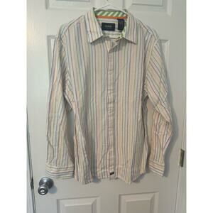 Nick(it) 100% Cotton Multi-Color Striped Long Sleeve Button Down Shirt Sz: Large